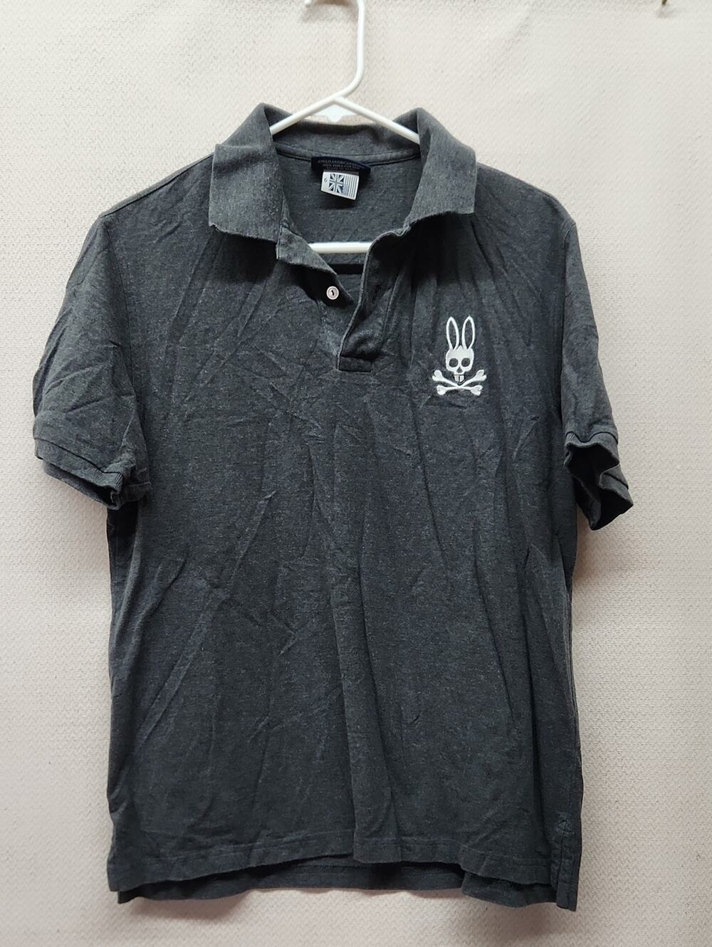 Psycho Bunny Men's Charcoal Polo with White Bunny Skull Logo